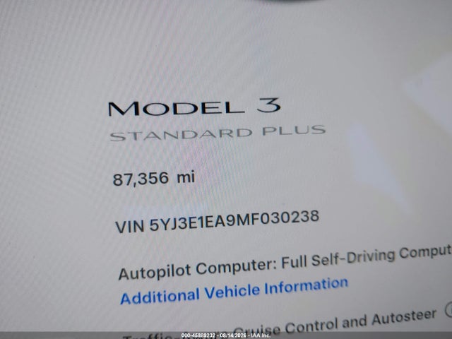 Aukcja sprzedaży 2021 Tesla Model 3 Standard Range Plus Rear-wheel Drive, vin: 5YJ3E1EA9MF030238, numer aukcji: 45889232