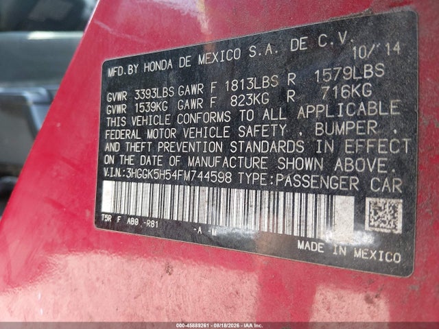 3HGGK5H54FM744598 Honda FIT LX