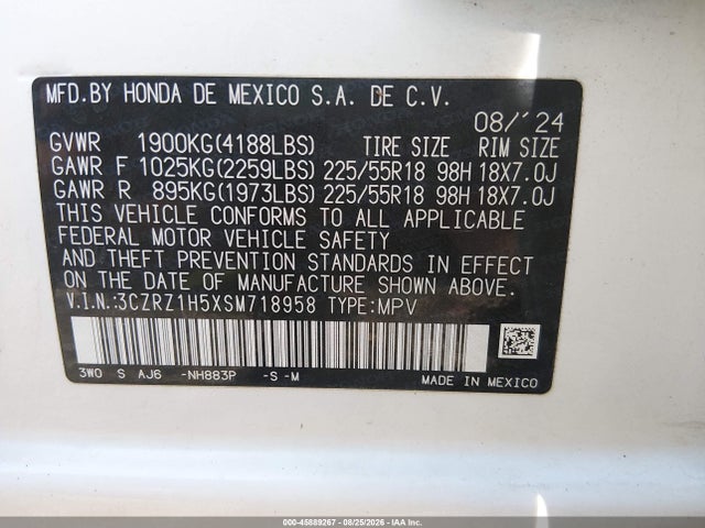 Продажа на аукционе авто 2025 Honda Hr-v 2wd Sport, vin: 3CZRZ1H5XSM718958, номер лота: 45889267