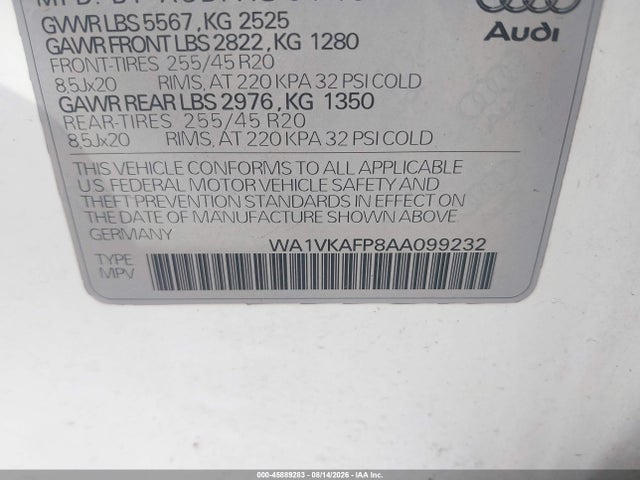Aukcja sprzedaży 2010 Audi Q5 3.2 Premium, vin: WA1VKAFP8AA099232, numer aukcji: 45889283