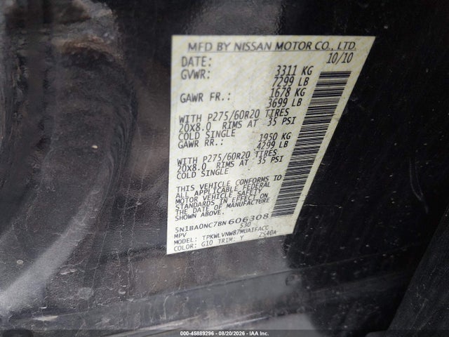 Aukcja sprzedaży 2011 Nissan Armada Platinum, vin: 5N1BA0NC7BN606308, numer aukcji: 45889296