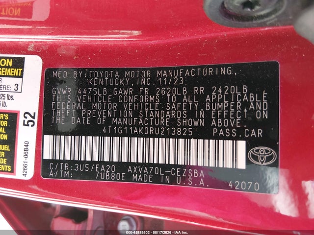 Toyota CAMRY SE 2024 4T1G11AK0RU213825 Image 9
