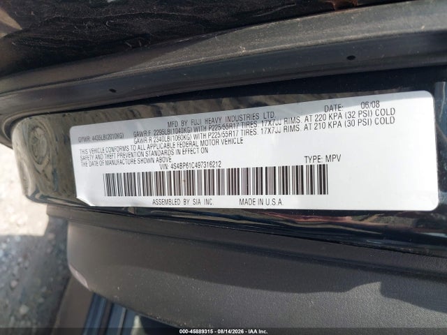 Продажа на аукционе авто 2009 Subaru Outback 2.5i, vin: 4S4BP61C497316212, номер лота: 45889315