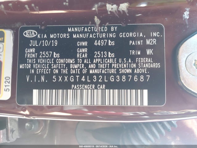 KIA Optima Lx 2020 5XXGT4L32LG387687 Image 9