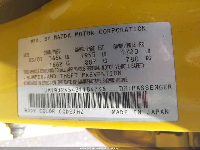 Продаж на аукціоні авто 2003 Mazda Protege5, vin: JM1BJ245431184736, номер лоту: 45889341