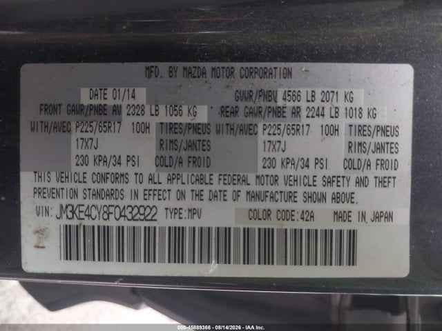 Aukcja sprzedaży 2015 Mazda Cx-5 Touring, vin: JM3KE4CY8F0432922, numer aukcji: 45889366