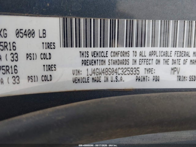 2004 Jeep Grand Cherokee Laredo მანქანა იყიდება აუქციონზე, vin: 1J4GW48S04C325935, აუქციონის ნომერი: 45889395