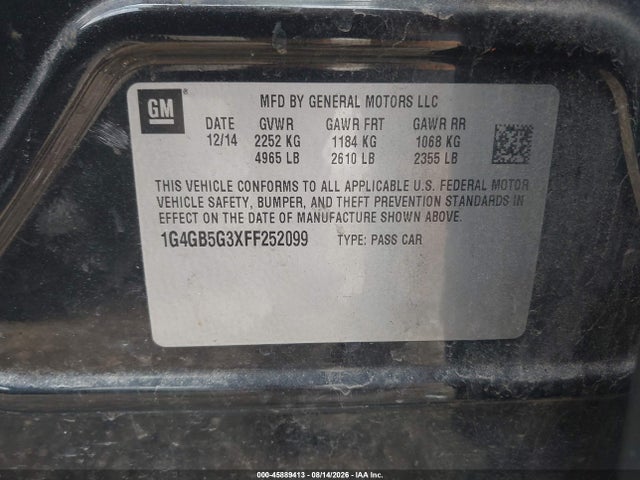 Продаж на аукціоні авто 2015 Buick Lacrosse Leather, vin: 1G4GB5G3XFF252099, номер лоту: 45889413
