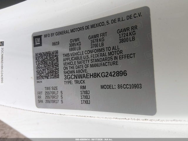 Продажа на аукционе авто 2019 Chevrolet Silverado 1500 Work Truck, vin: 3GCNWAEH8KG242896, номер лота: 45889414