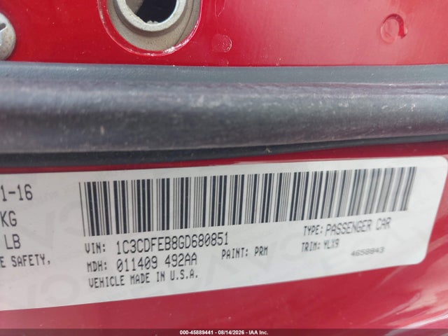 45889441 :رقم المزاد ، 1C3CDFEB8GD680851 vin ، 2016 Dodge Dart Gt مزاد بيع