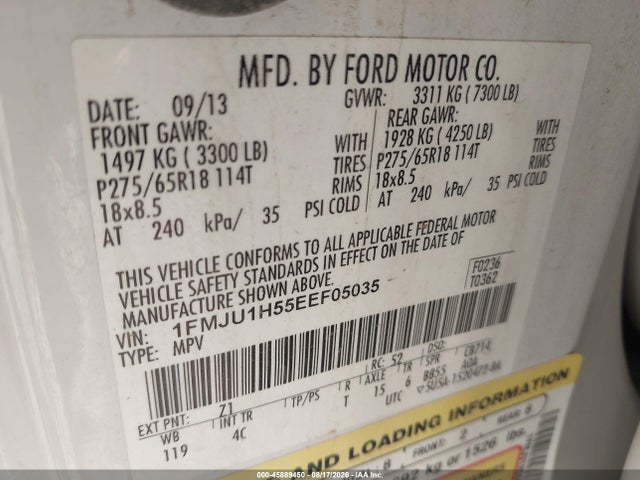 Продажа на аукционе авто 2014 Ford Expedition Xlt, vin: 1FMJU1H55EEF05035, номер лота: 45889450