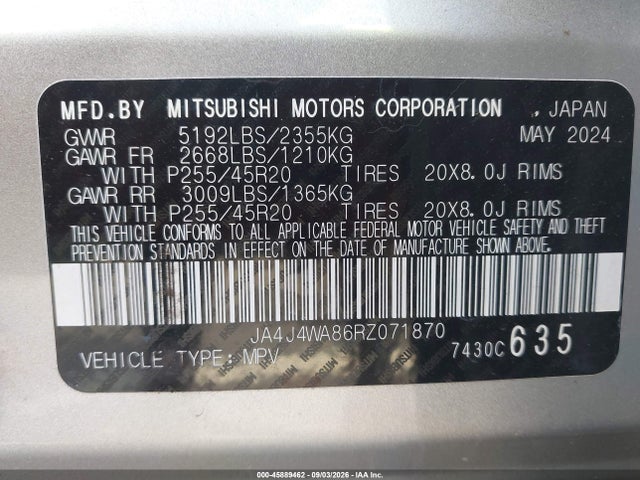 Aukcja sprzedaży 2024 Mitsubishi Outlander Sel 2.5 S-awc, vin: JA4J4WA86RZ071870, numer aukcji: 45889462