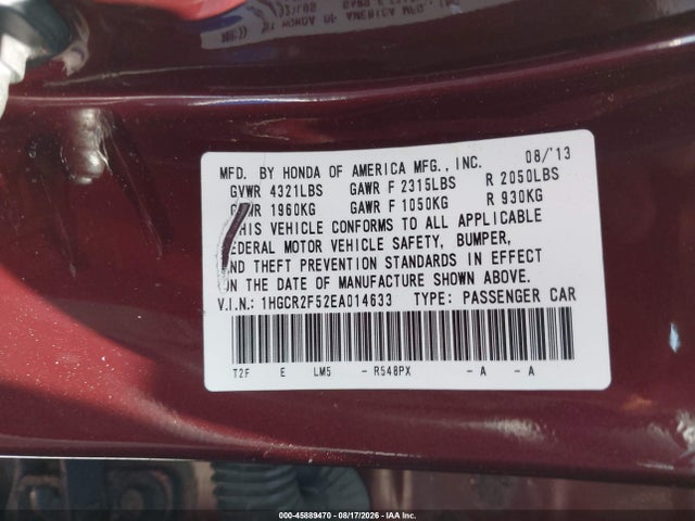 2014 Honda Accord Sport მანქანა იყიდება აუქციონზე, vin: 1HGCR2F52EA014633, აუქციონის ნომერი: 45889470
