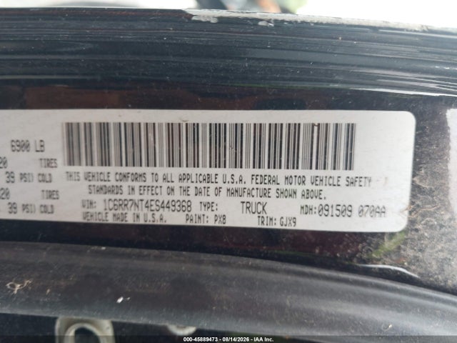 2014 Ram 1500 Laramie მანქანა იყიდება აუქციონზე, vin: 1C6RR7NT4ES449368, აუქციონის ნომერი: 45889473