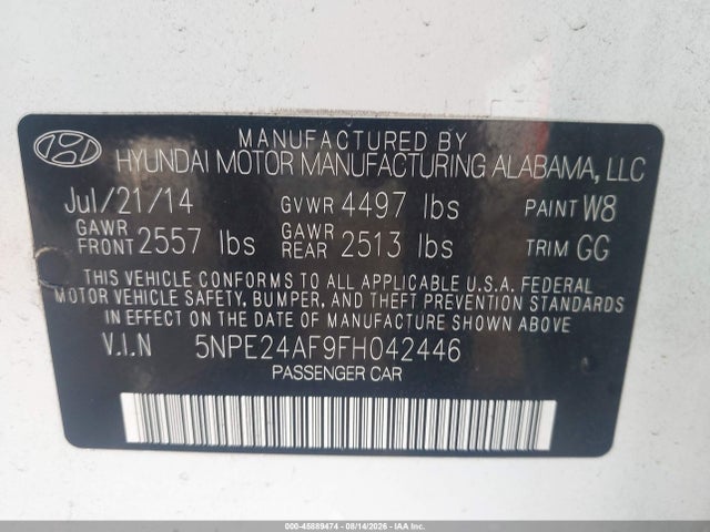 Aukcja sprzedaży 2015 Hyundai Sonata Se, vin: 5NPE24AF9FH042446, numer aukcji: 45889474