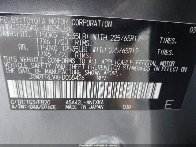 JTMZFREVXFD055426 Toyota RAV4 LE