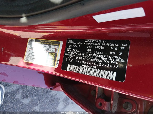 45889519 :رقم المزاد ، 5XXGM4A74EG278878 vin ، 2014 Kia Optima Lx مزاد بيع
