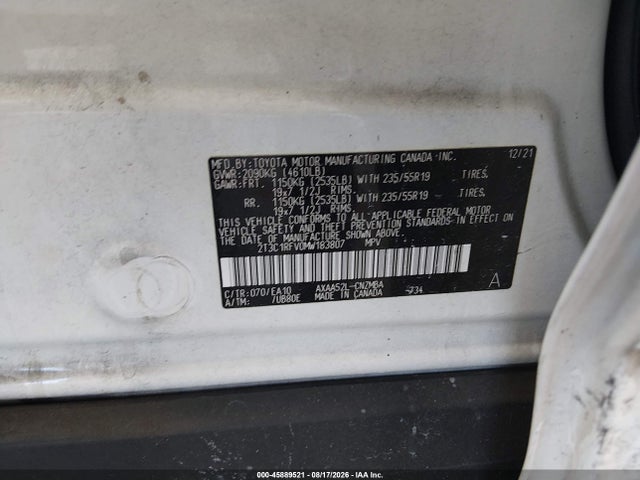 45889521 :رقم المزاد ، 2T3C1RFV0MW183807 vin ، 2021 Toyota Rav4 Xle Premium مزاد بيع