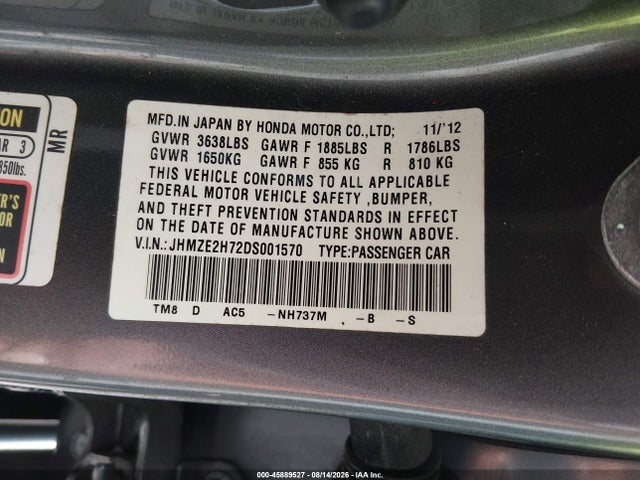 Aukcja sprzedaży 2013 Honda Insight Ex, vin: JHMZE2H72DS001570, numer aukcji: 45889527