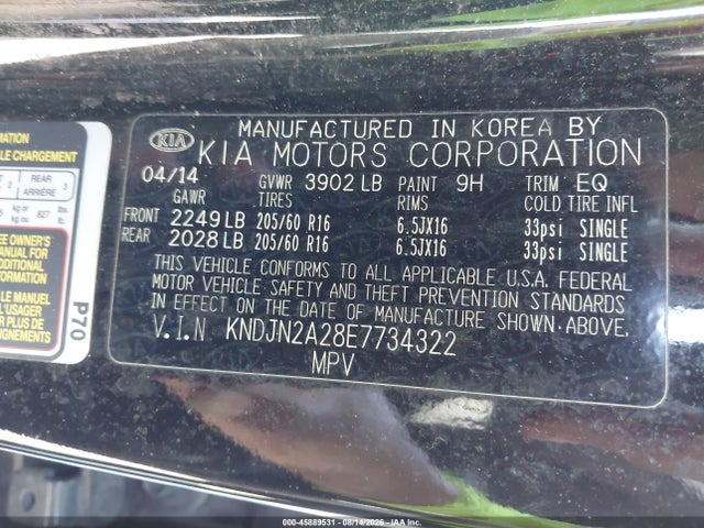 Aukcja sprzedaży 2014 Kia Soul, vin: KNDJN2A28E7734322, numer aukcji: 45889531