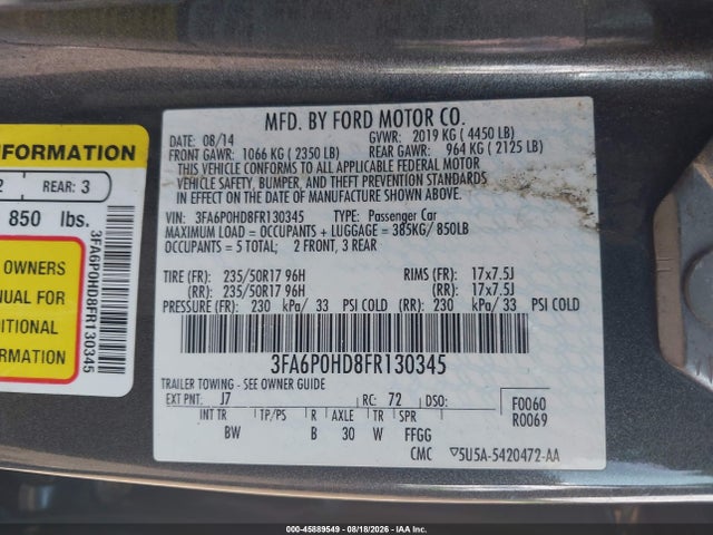 2015 Ford Fusion Se მანქანა იყიდება აუქციონზე, vin: 3FA6P0HD8FR130345, აუქციონის ნომერი: 45889549