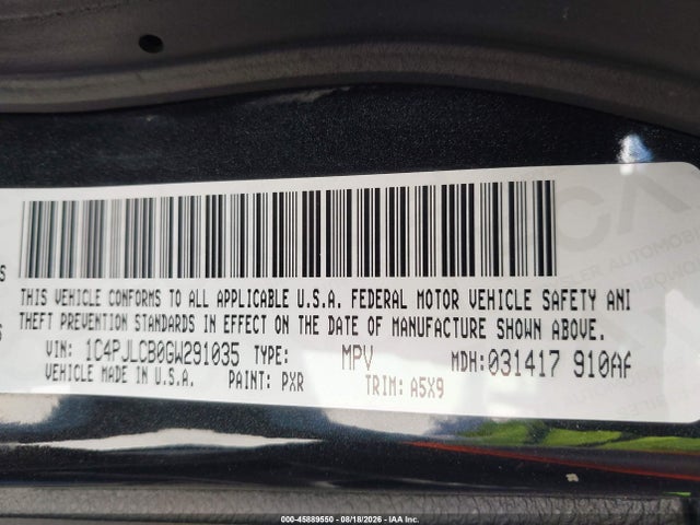 45889550 :رقم المزاد ، 1C4PJLCB0GW291035 vin ، 2016 Jeep Cherokee Latitude مزاد بيع