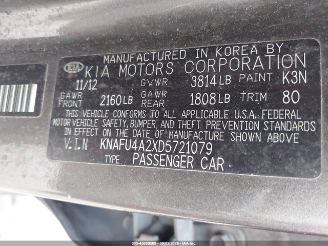 2013 Kia Forte Ex მანქანა იყიდება აუქციონზე, vin: KNAFU4A2XD5721079, აუქციონის ნომერი: 45889589