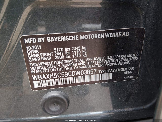 Продажа на аукционе авто 2012 Bmw 528i Xdrive, vin: WBAXH5C59CDW03857, номер лота: 45889592