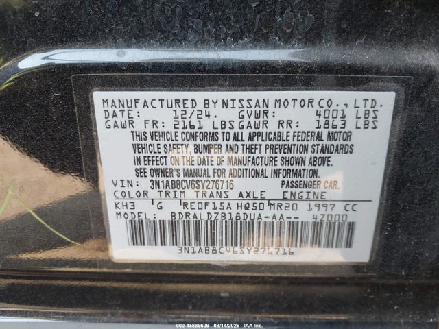 3N1AB8CV6SY276716 Nissan SENTRA SV