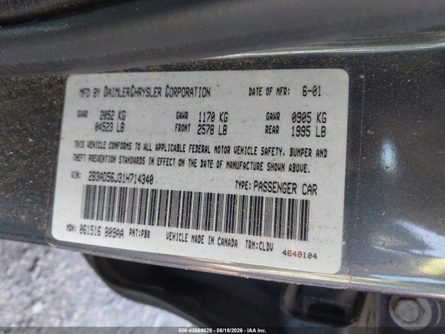 Продаж на аукціоні авто 2001 Dodge Intrepid Es, vin: 2B3AD56J31H714340, номер лоту: 45889628