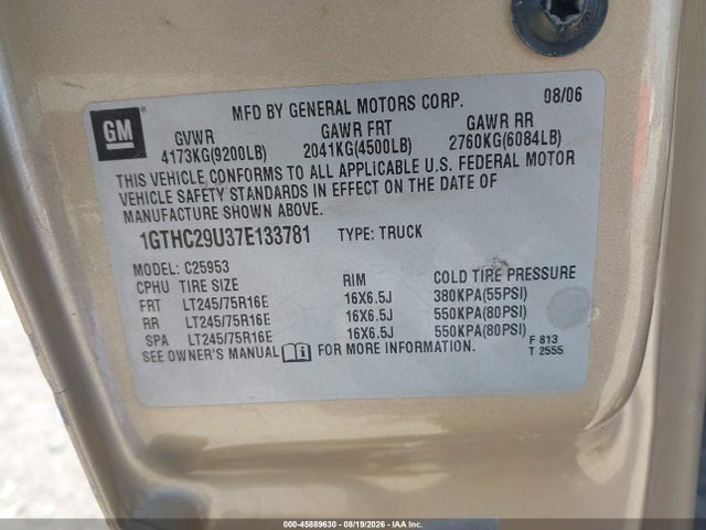 2007 Gmc Sierra 2500hd Classic Sle1 მანქანა იყიდება აუქციონზე, vin: 1GTHC29U37E133781, აუქციონის ნომერი: 45889630