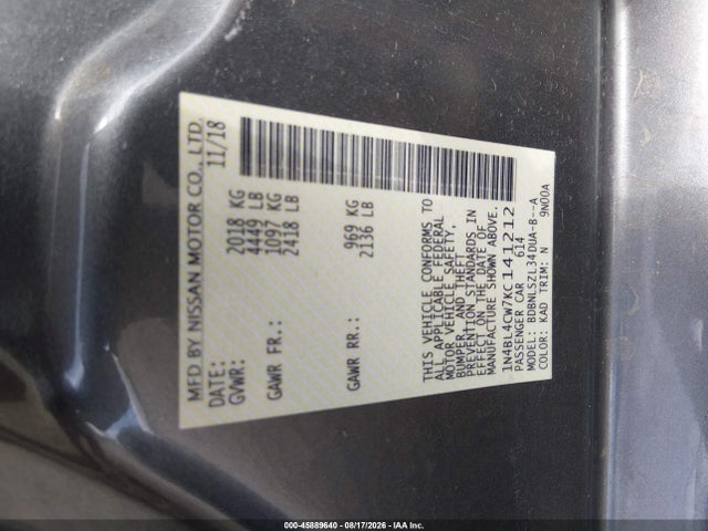 Продаж на аукціоні авто 2019 Nissan Altima 2.5 Sr, vin: 1N4BL4CW7KC141212, номер лоту: 45889640