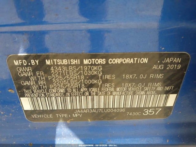 Продаж на аукціоні авто 2020 Mitsubishi Outlander Sport 2.0 Be Awc/2.0 Es Awc/2.0 Se Awc/2.0 Sp Awc, vin: JA4AR3AU7LU004096, номер лоту: 45889666