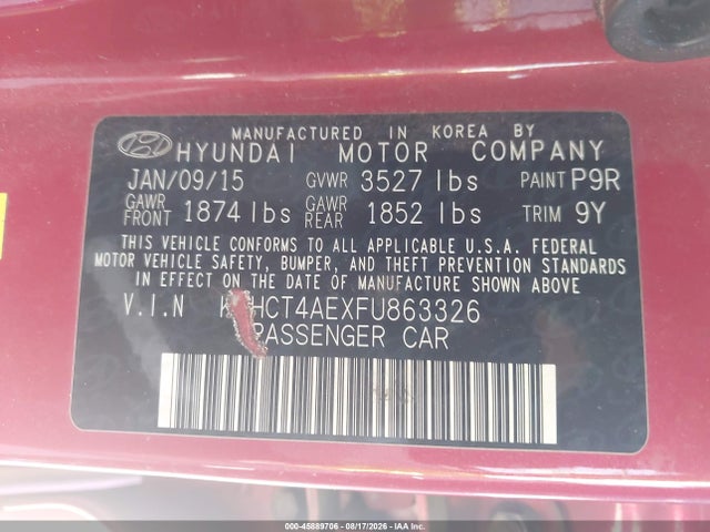 Hyundai ACCENT GLS 2015 KMHCT4AEXFU863326 Image 9