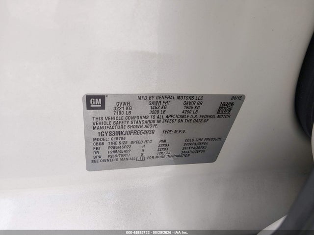 Продаж на аукціоні авто 2015 Cadillac Escalade Luxury, vin: 1GYS3MKJ0FR664939, номер лоту: 45889722