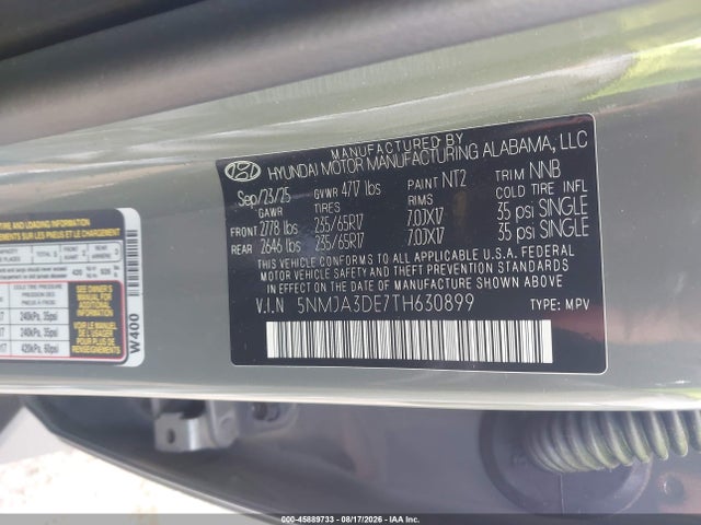 Продаж на аукціоні авто 2026 Hyundai Tucson Se, vin: 5NMJA3DE7TH630899, номер лоту: 45889733