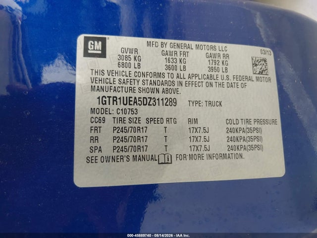 Aukcja sprzedaży 2013 Gmc Sierra 1500 Sl, vin: 1GTR1UEA5DZ311289, numer aukcji: 45889740
