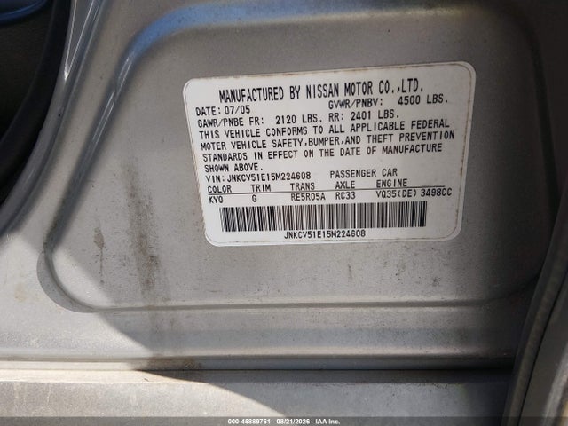Продаж на аукціоні авто 2005 Infiniti G35, vin: JNKCV51E15M224608, номер лоту: 45889761