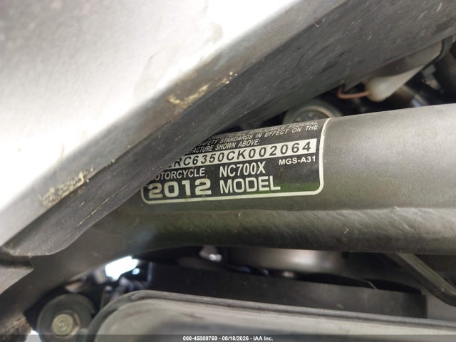 45889769 :رقم المزاد ، JH2RC6350CK002064 vin ، 2012 Honda Nc700x مزاد بيع