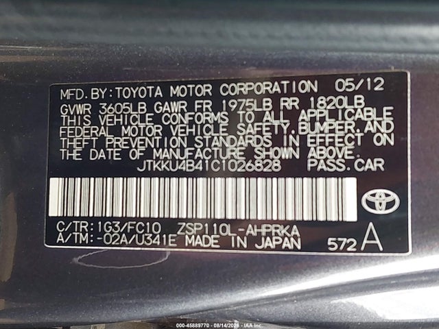 Aukcja sprzedaży 2012 Scion Xd, vin: JTKKU4B41C1026828, numer aukcji: 45889770