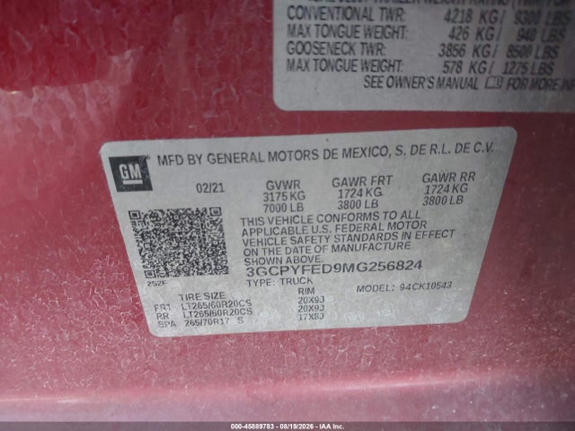 3GCPYFED9MG256824 Chevrolet Silverado 1500 4wd Short Bed Lt Trail Boss