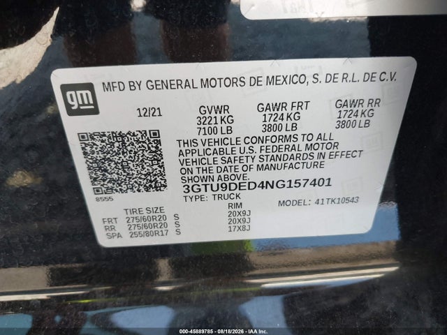 Auction sale of the 2022 Gmc Sierra 1500 Limited 4wd  Short Box Slt, vin: 3GTU9DED4NG157401, lot number: 45889785