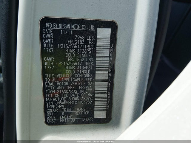 Продажа на аукционе авто 2012 Nissan Juke Sl, vin: JN8AF5MR1CT104982, номер лота: 45889800