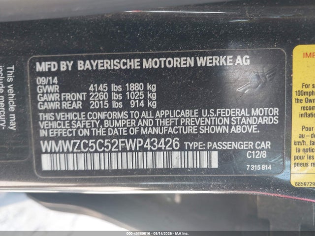 Aukcja sprzedaży 2015 Mini Countryman Cooper S, vin: WMWZC5C52FWP43426, numer aukcji: 45889816