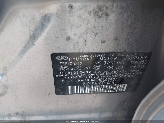 Aukcja sprzedaży 2013 Hyundai Elantra Gls/limited, vin: KMHDH4AE8DU634615, numer aukcji: 45889824