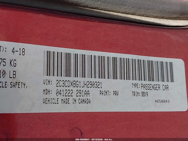 45889847 :رقم المزاد ، 2C3CDXBG1JH290321 vin ، 2018 Dodge Charger Sxt Rwd مزاد بيع