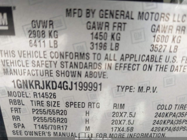 2016 Chevrolet Traverse Ltz მანქანა იყიდება აუქციონზე, vin: 1GNKRJKD4GJ199991, აუქციონის ნომერი: 45889853