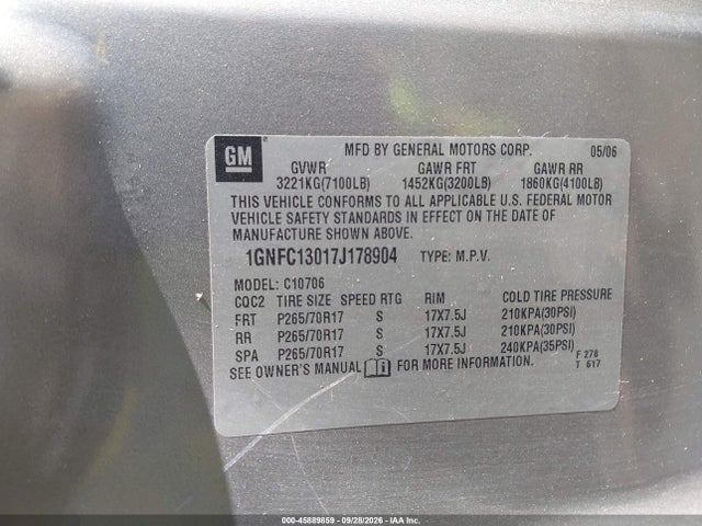 45889859 :رقم المزاد ، 1GNFC13017J178904 vin ، 2007 Chevrolet Tahoe Lt مزاد بيع