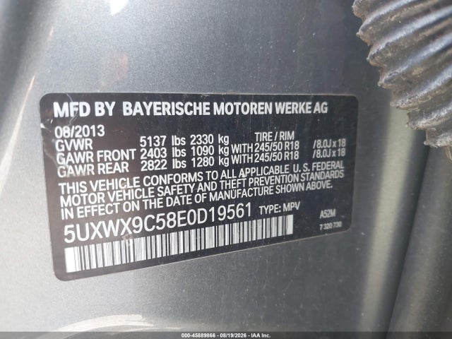 45889866 :رقم المزاد ، 5UXWX9C58E0D19561 vin ، 2014 Bmw X3 Xdrive28i مزاد بيع