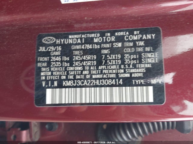 Hyundai Tucson Limited 2017 KM8J3CA22HU308414 Image 9